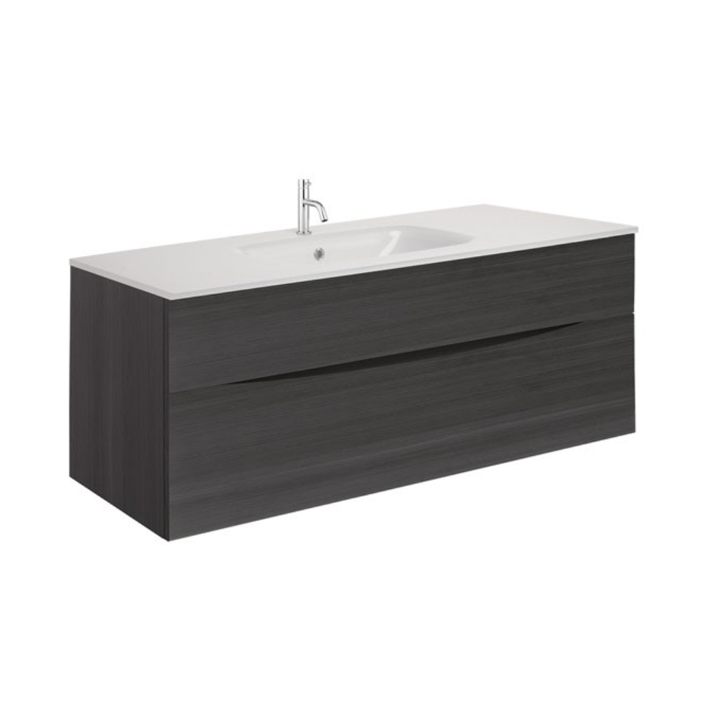 Product Cut out image of the Crosswater Glide II Steelwood 1000mm Double Drawer Unit with Ice White Glass 1 Tap Hole Basin